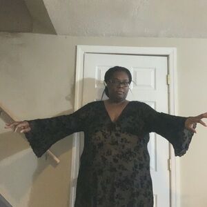 Black Floral Bell Sleeve Dress